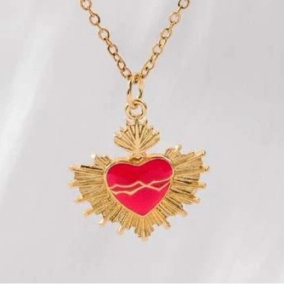 Hot Pink Sacred Heart Crown of Thorns Fiery Radiant Jesus Mary Catholic Necklace - Picture 14 of 16